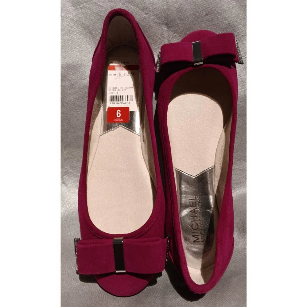 Michael Kors Kiera Suede Ballet Flats Deep Pink Size 6 M New In Box $125.00 MSRP